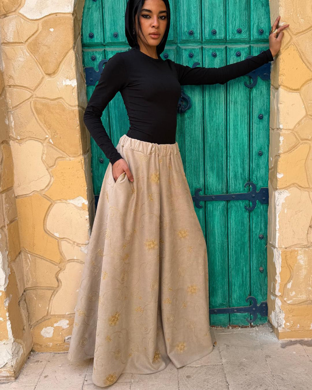 Golden Stitch Embroidered Skirt