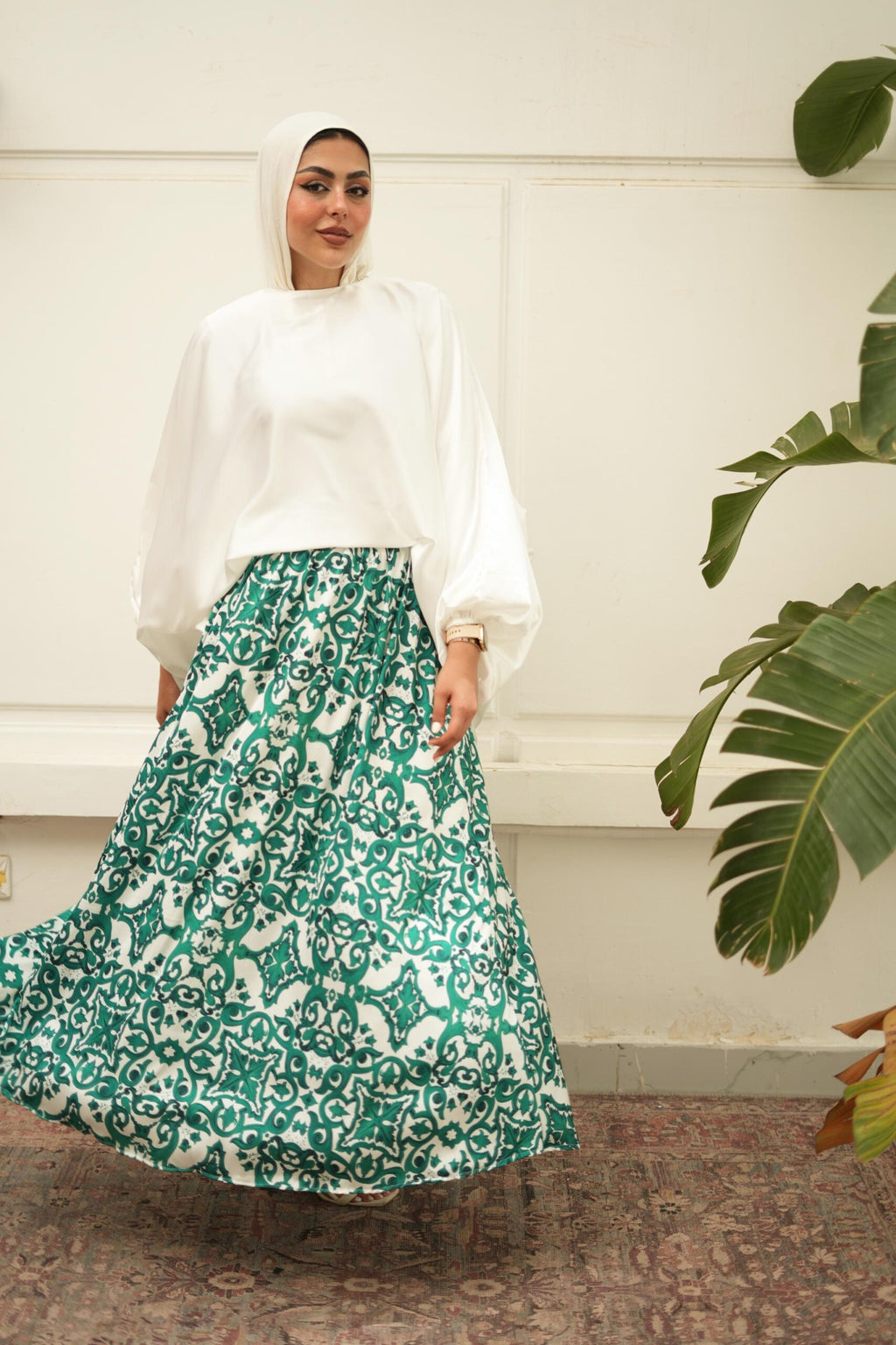 Flora Silk Skirt - Greek Green image