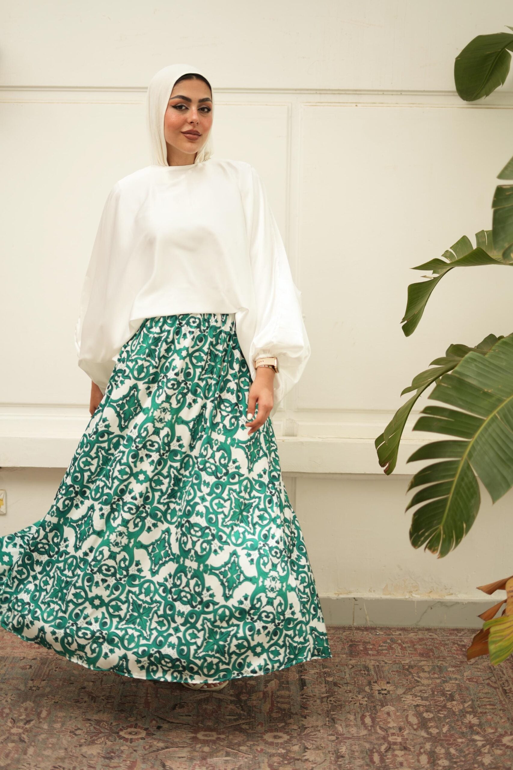 Flora Silk Skirt - Greek Green image