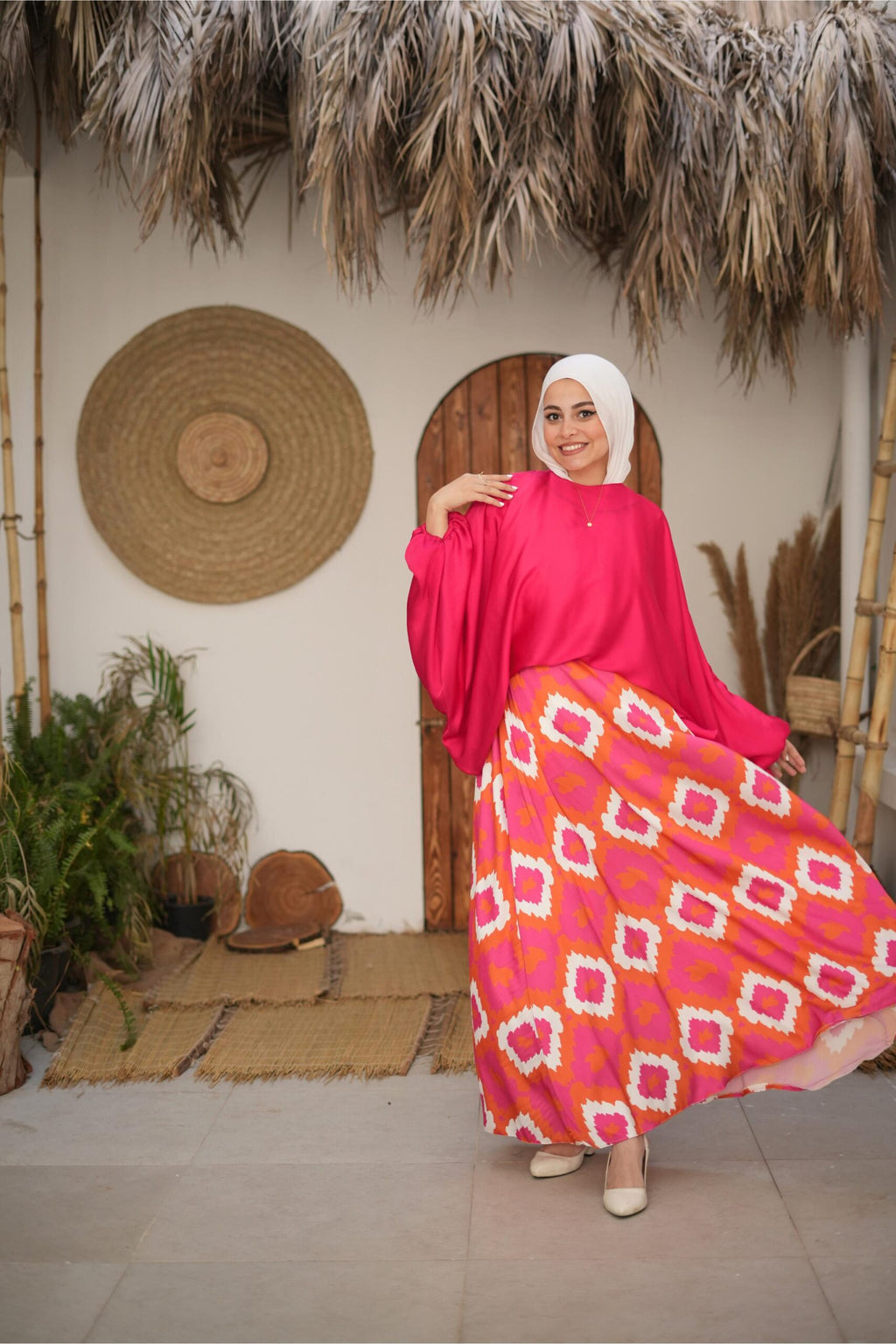 Flora Silk Skirt - Fuchsia X Orange image