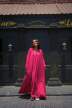 Linen VeeBreeze Dress - Fuchsia image